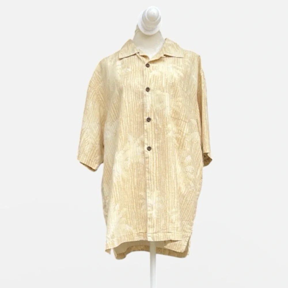 Tommy Bahama 100% Silk Palm Tree Hawaiian Silk Camp Shirt in Tan/Cream Sz L - Picture 3 of 8